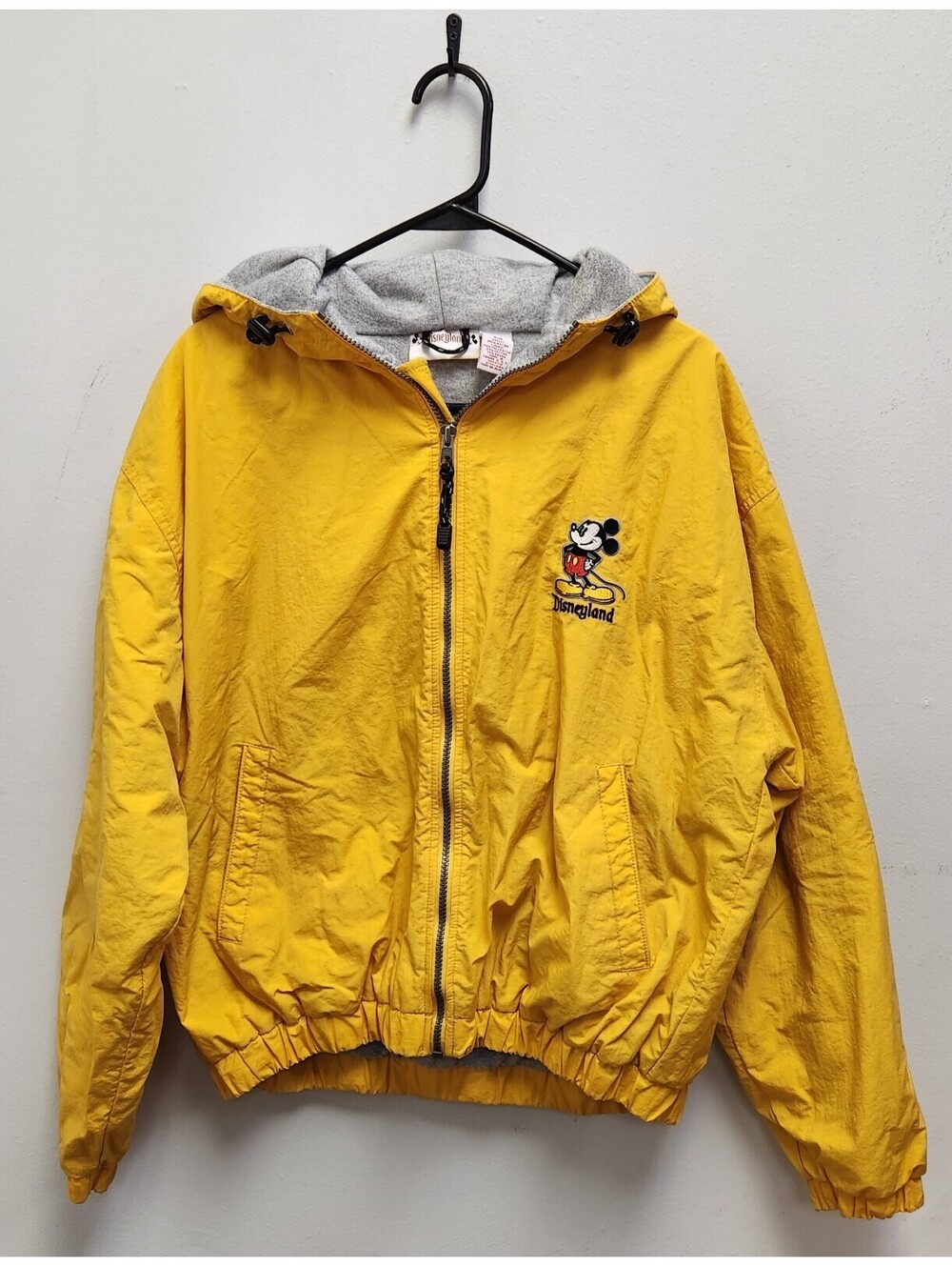 Vintage Disneyland Mickey Mouse Hooded Windbreaker Jacket Small S Yellow Gray